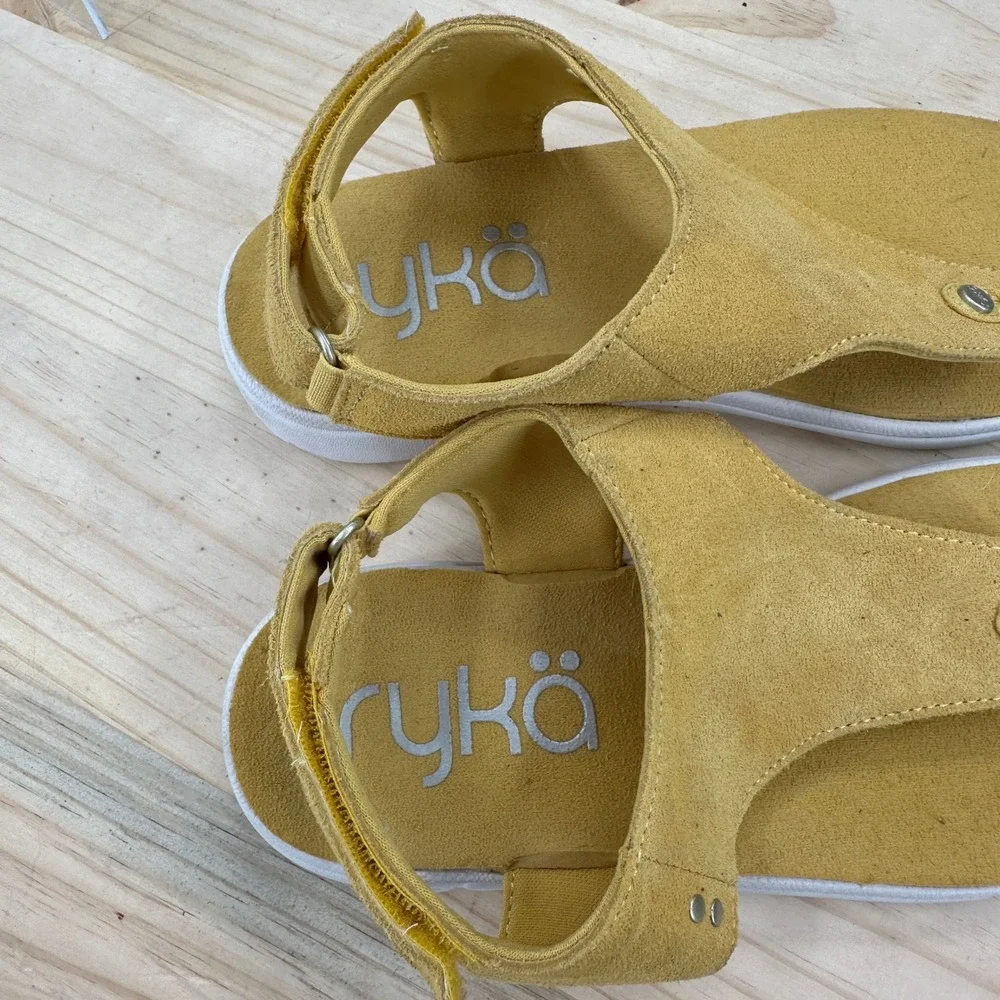 Rykä Margo Sandals Womens 7.5W Yellow Suede Thong Backstrap Sporty Comfort